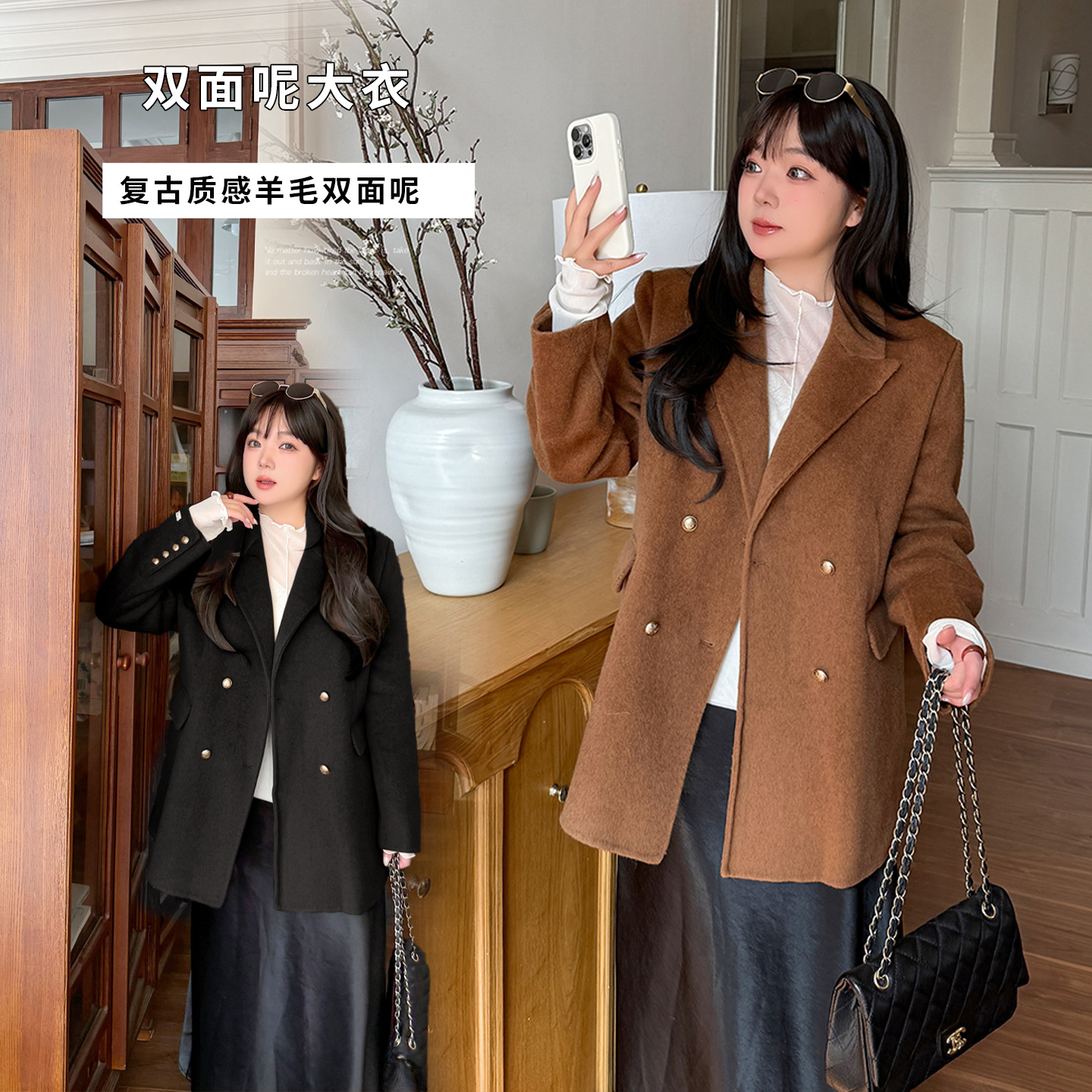 Wool Warm Double-Sided Woolen Coat, New Winter Style, Plus-Size for Curvy Women, Elegant Woolen Jacket 433995