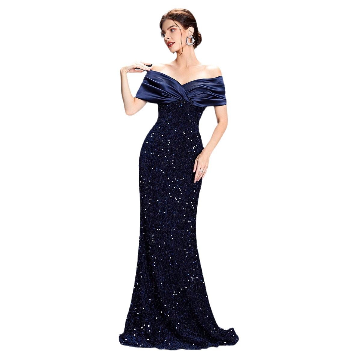 Vestido de noche cruzado sin hombros 2025, nuevo vestido de fiesta elegante y sexy de corte sirena ajustado para mujer, verano. image 6