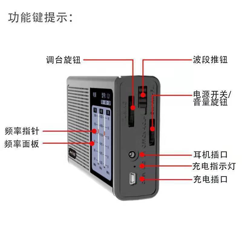 Amoi 夏新 Q1老人收音机全波段便携式可充电手动选台调频中波广播|undefined