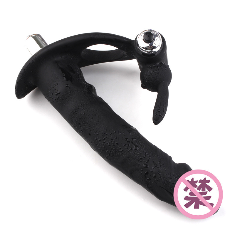 Vibrating Dual-Plug Penis Ring Silicone Wearable Couples Vibrator — detail image 7