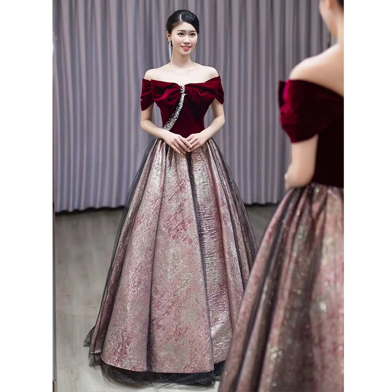 Brindis ropa novia temperamento de gama alta arte vocal examen vestido de noche anfitrión femenino banquete luz nicho de lujo Sentido de gama alta