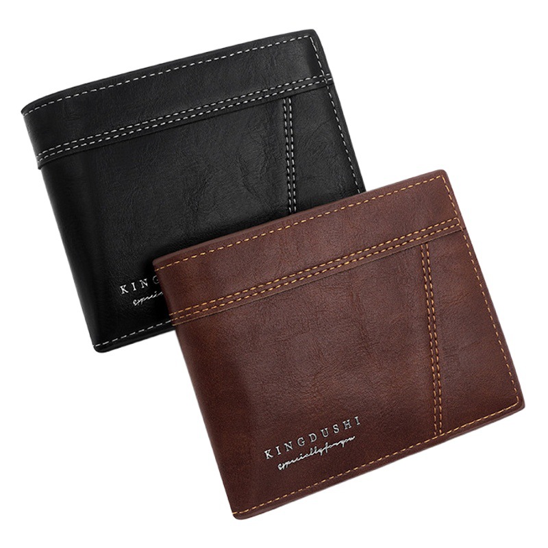 Nueva cartera de los hombres corta casual costura bisagra tríptico bolsa multi-tarjeta de bolsillo certificado