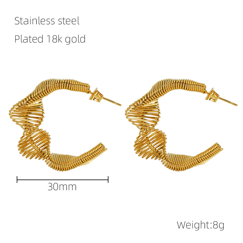 Nuevo transfronterizo europeo y americano de acero inoxidable de primavera pendientes de las mujeres hueco irregular diseño llano anillo pendientes en stock al por mayor