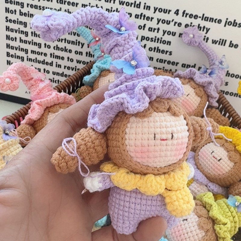 完成したフラワーエルフ団子バッグペンダントキーホルダー装飾品手作りかぎ針編み人形DIYガールフレンドへのギフト|undefined