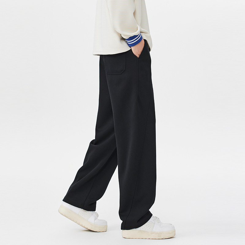 Pantalones pesados para hombres primavera 2025 otoño nuevo estilo relajado recto americano casual pantalones deportivos de algodón gris negro