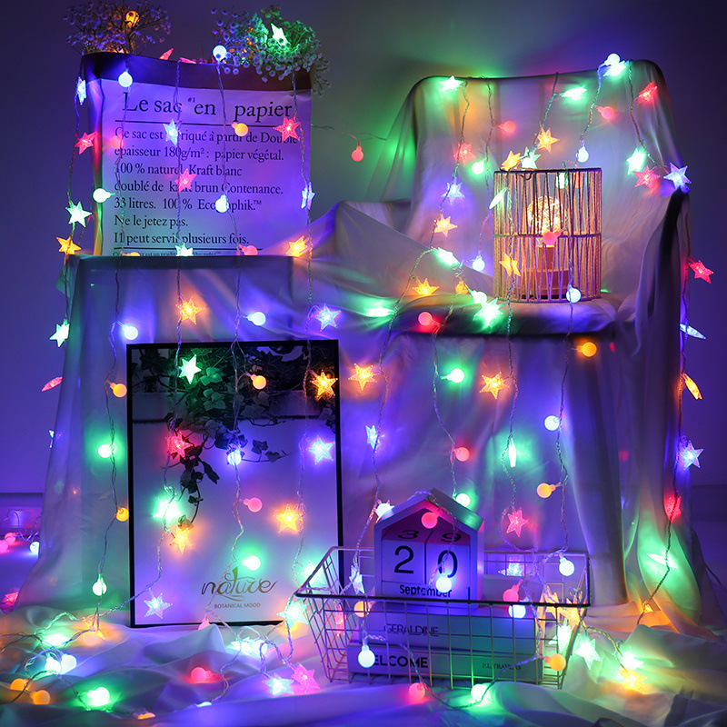Celebridades de Internet, estrellas, luces de colores, luces de cadena, dormitorio, corazón de niña, decoración de renovación de habitación, decoración de dormitorio, iluminación pequeña