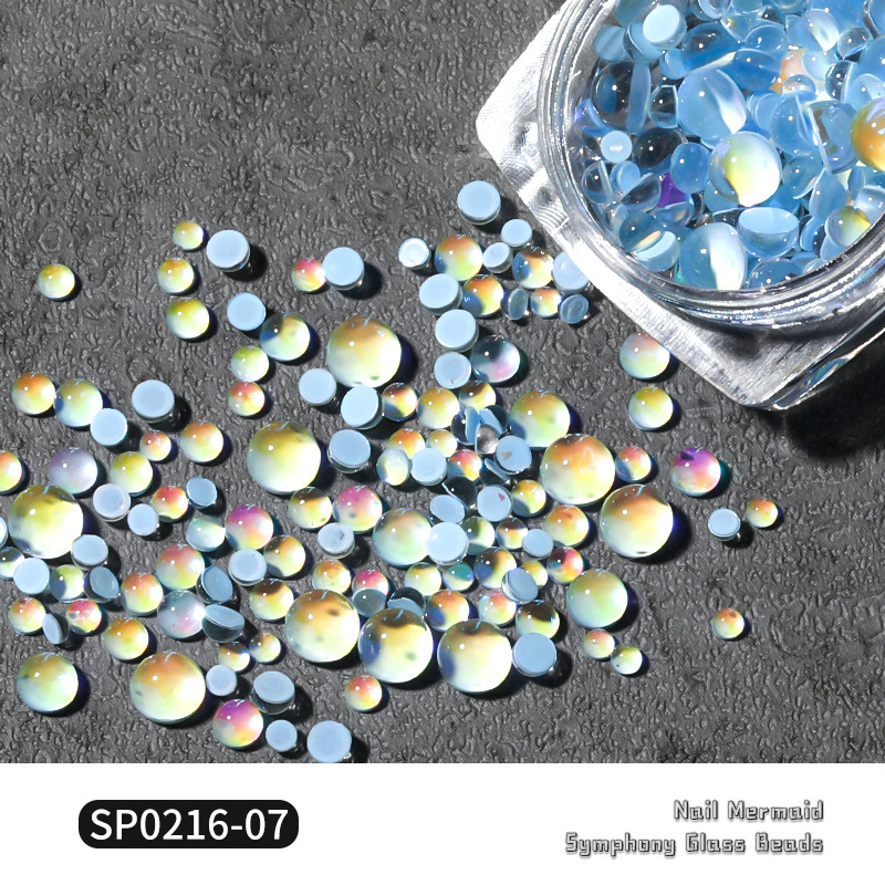 Joyería de uñas caliente mezclada sirena cuentas mágicas plana redonda cristal Aurora cuentas de cristal joyería de uñas diamante