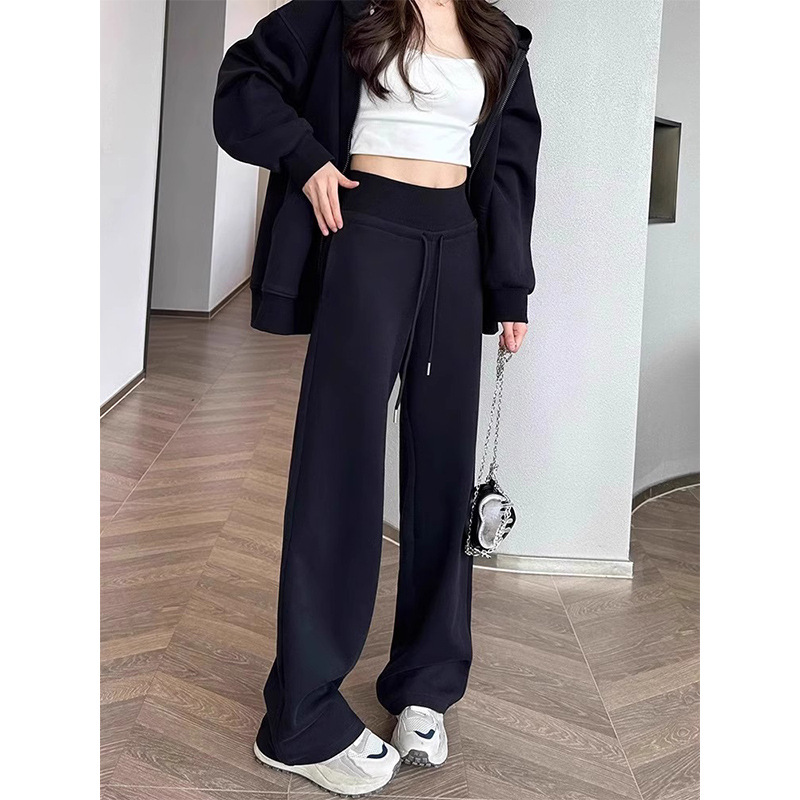 Este año, la popularidad de pantalones casuales sueltos bf perezosos, pantalones casuales de moda, pantalones de pierna ancha rectos negros, pantalones de caño para mujeres