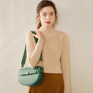 2024 Autumn and Winter New Cashmere Knitted Base Shirt Women's Long-sleeved Half-height Neck Thick Loose Comfortable Skin-friendly Soft