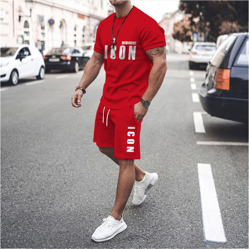 2023 nuevos deportes casuales camiseta de los hombres de verano de fitness shorts camiseta traje de running traje de manga corta de los hombres de comercio exterior