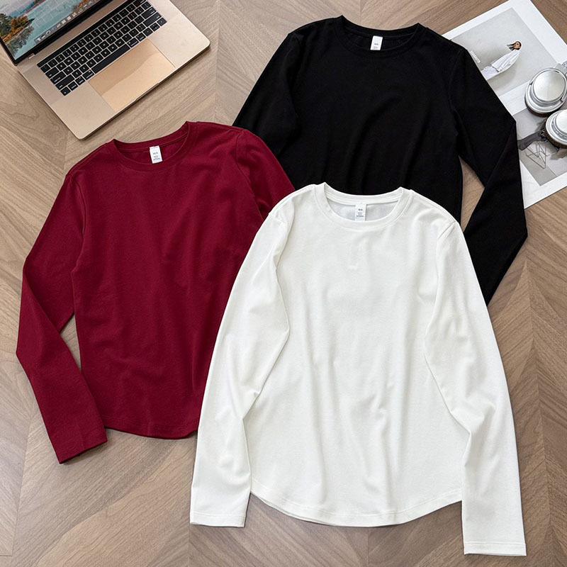 L Women's Brushed Long-Sleeved T-Shirt Women's Casual Style Pullover Autumn and Winter Warm Round Neck Casual Versatile Small Label Top