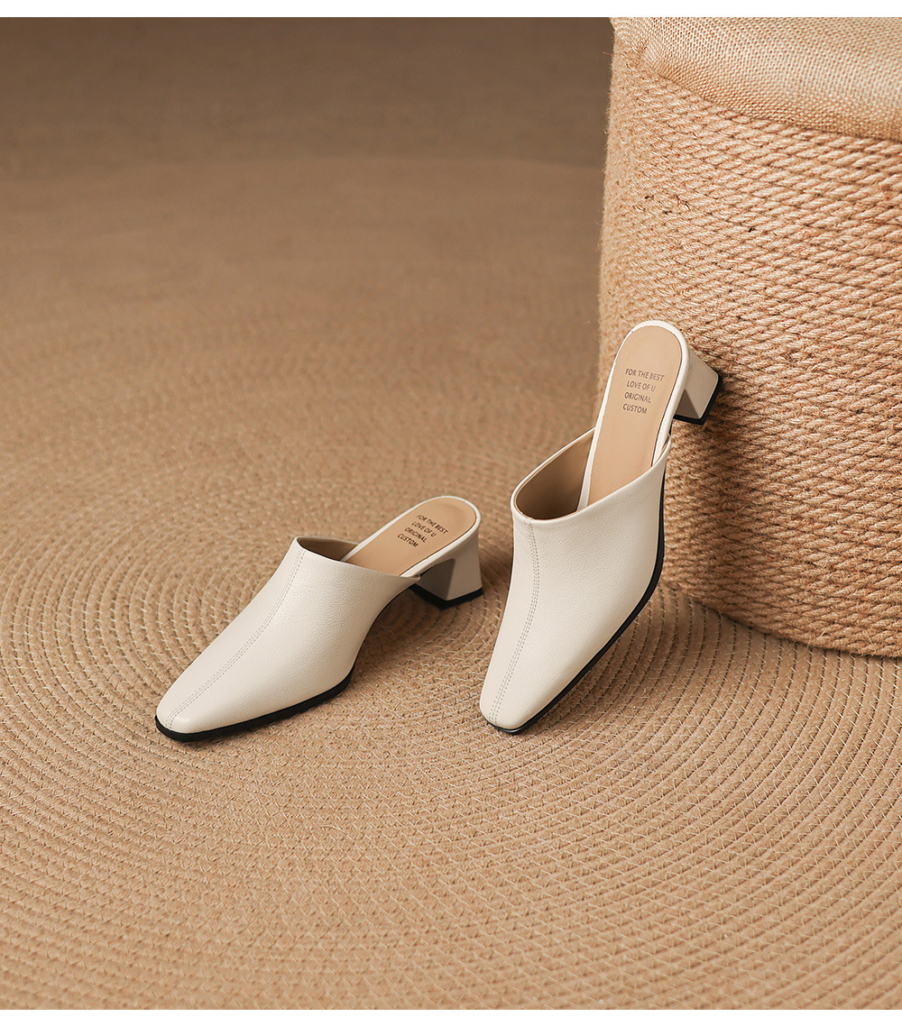 Giày sandal cao gót nữ hở mũi da bò gót thô 5 cm — đen chi tiết 19