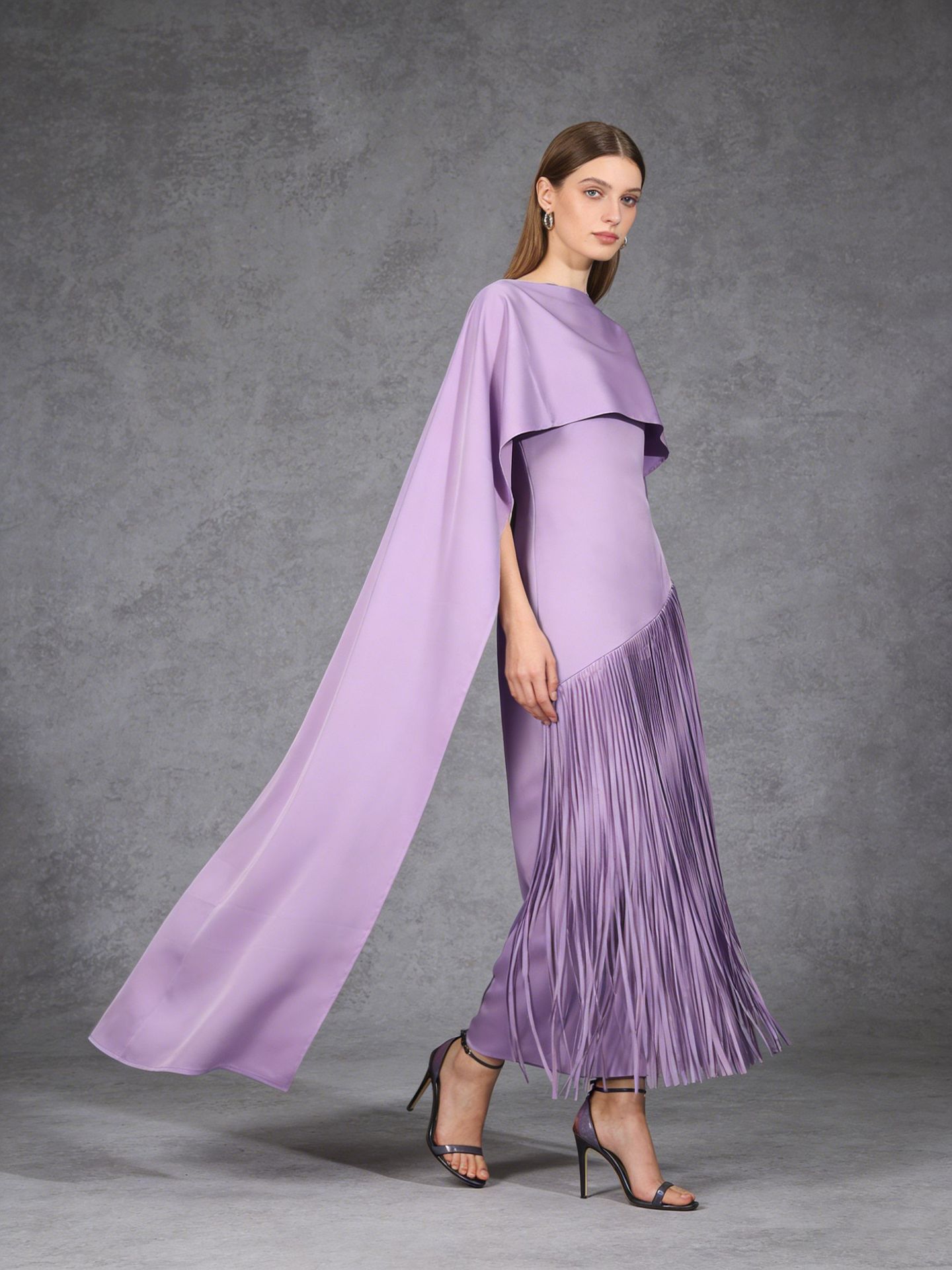 Misty Purple Long Dress Women's Clothing Shawl Cape Style High-End Spring New Tassel Bias Cut_ecoleips.com
