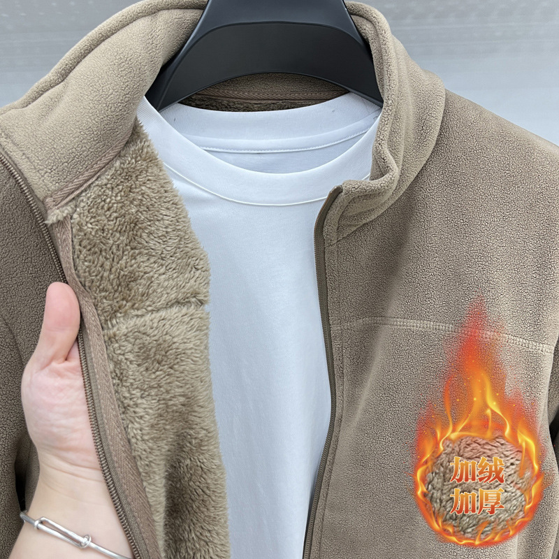 Autumn and Winter Olympic Velvet fleece-lined Thickened Jacket Men's Vertical Collar Zipper Cardigan Men's Thickened Sweater Warm Polar Velvet Autumn and Winter Olympic Velvet fleece-lined Thickened Jacket Men's Vertical Collar Zipper Cardigan Men's Thickened Sweater Warm Polar Velvet