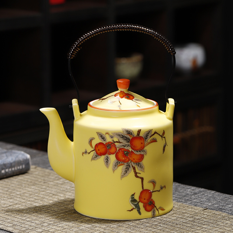 亜光蘭カンフー茶器小橋壺シンプルリビング家庭用ティーポット陶磁器フィルタ単一大提梁壺|undefined