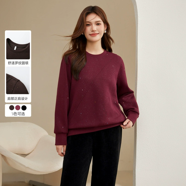 Полноцветное шоу большой размер женской американской ленивой дизайн дикий, тонкий круглый воротник толстый свитер mm2024 зимний новый