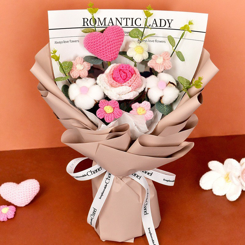 Productos transfronterizos acabados de lana tejido flores hechas a mano girasol trenzado regalos de vacaciones decoración flores falsas al por mayor