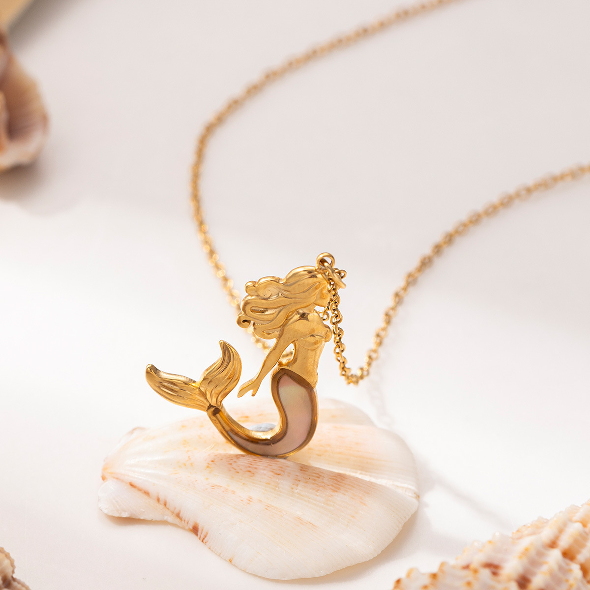Taena collar de acero inoxidable europeo y americano simple sentido de alta calidad mito collar de sirena de aguas profundas anillo aretes traje mujer