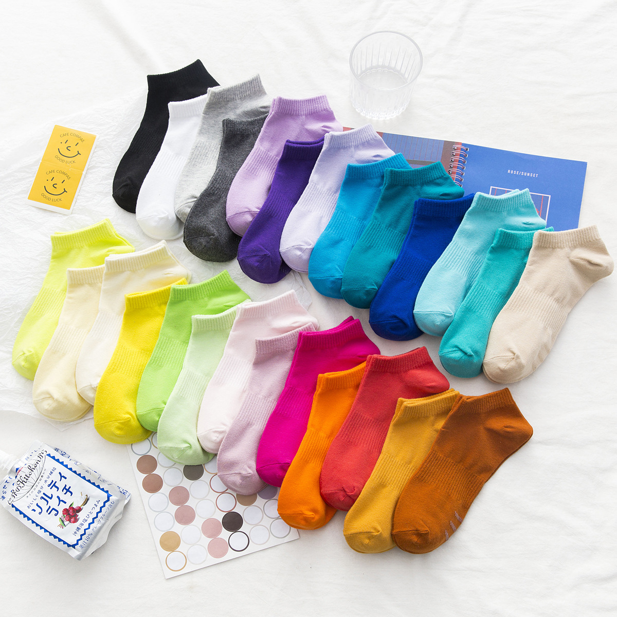 日系糖果色女船夏季薄款透气吸汗硅胶防脱短筒高橡筋棉袜子批发|ru