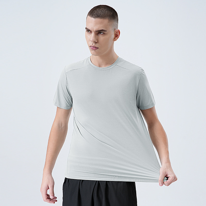 Camiseta de manga corta con cuello redondo para hombre, para comercio transfronterizo, para montañismo al aire libre, correr, que absorbe la humedad, de secado rápido, color sólido