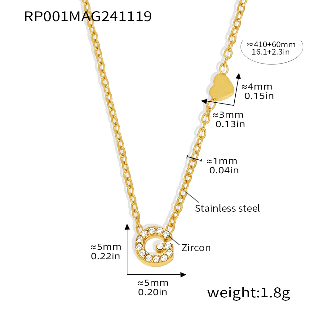 Qiong Yao Titanium Steel 26 letras con incrustaciones de circón Juego de joyas PVD chapado en oro real collar de retención de color pulsera anillo aretes