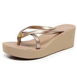 love juicy拖鞋女夏外穿6cm厚底防滑凉拖鞋wedge sandals跨境代发