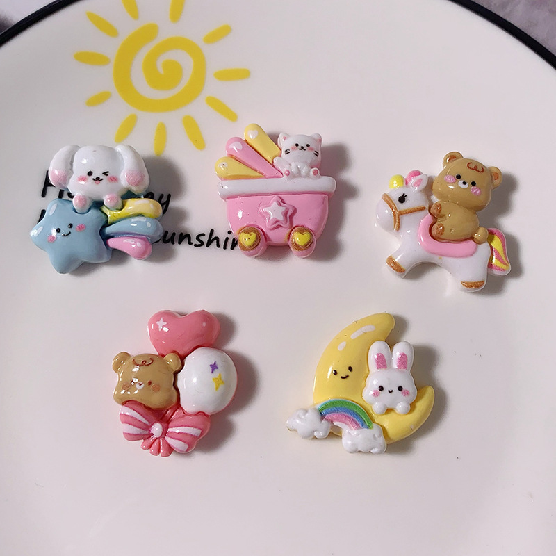 Cartoon Rainbow Zoo Cream Gumdiy Accesorios de resina hechos a mano Clipper Cord Material Keychain Wholesale