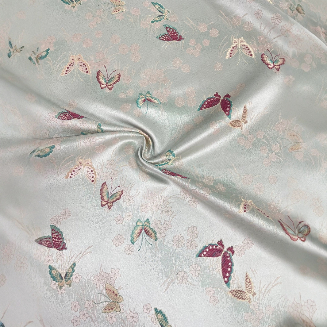 【花间蝶影】春夏撞色蝴蝶色织布料国风气质女装提花设计师面料