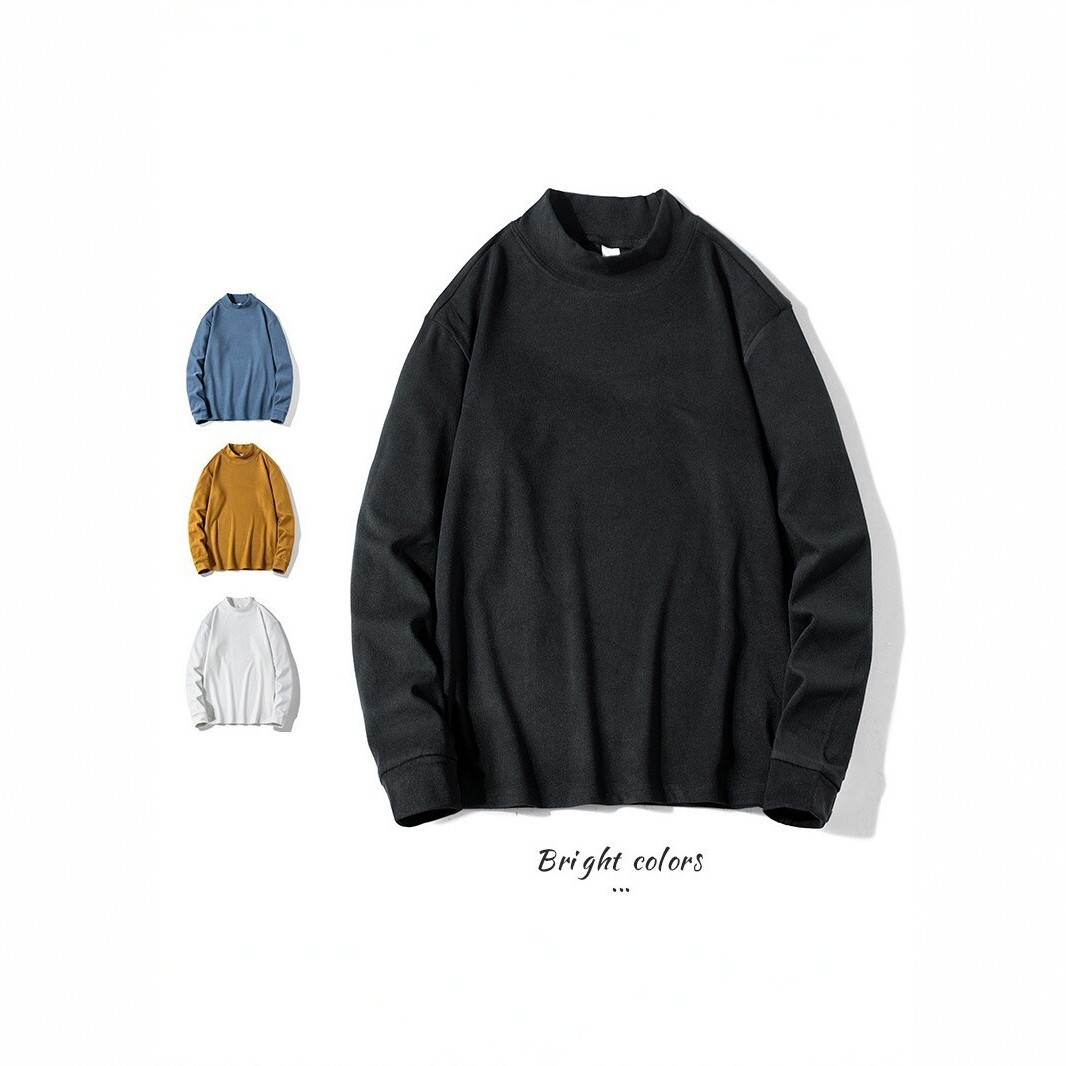 Men's half-high collar long-sleeve sweatshirt, spring and autumn style, loose casual sports base shirt, solid color trendy top