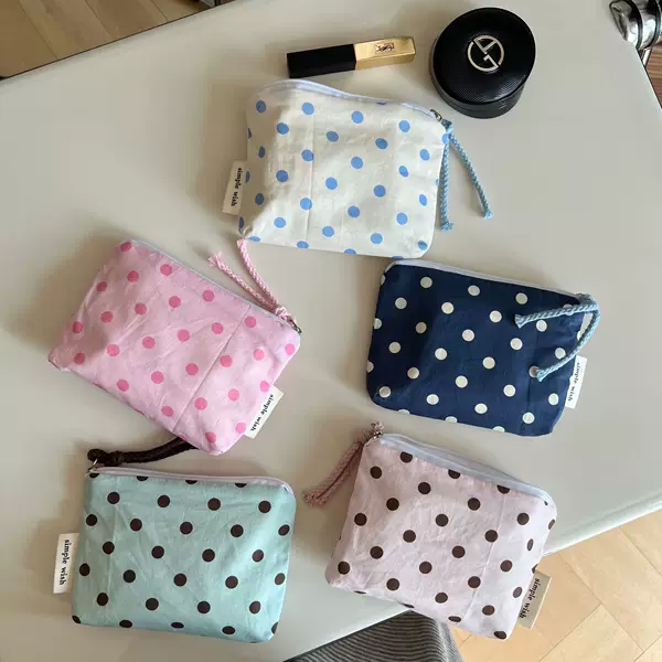 【Suxi Cloth Bag】Simple and fresh polka dot print mini cotton bag, card holder, earphone bag, sanitary pad storage bag