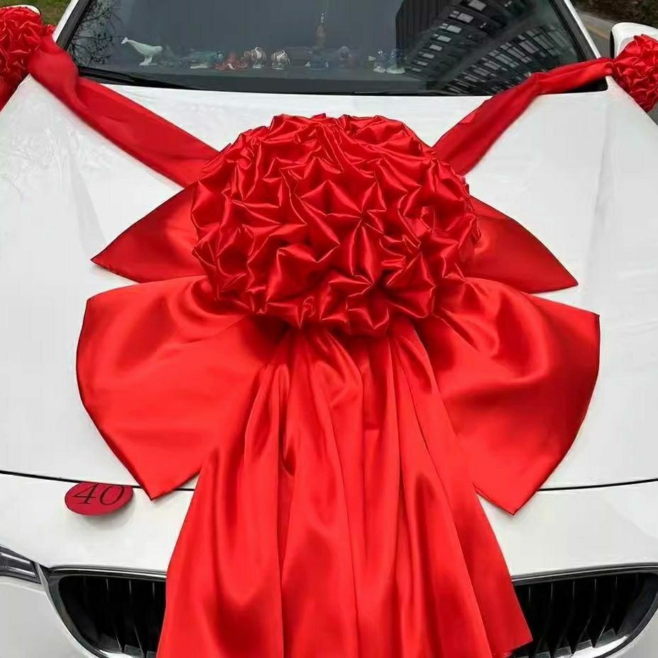 结婚婚车副车花大红纱花球全车装饰套装婚礼汽车车队头车拉花布置