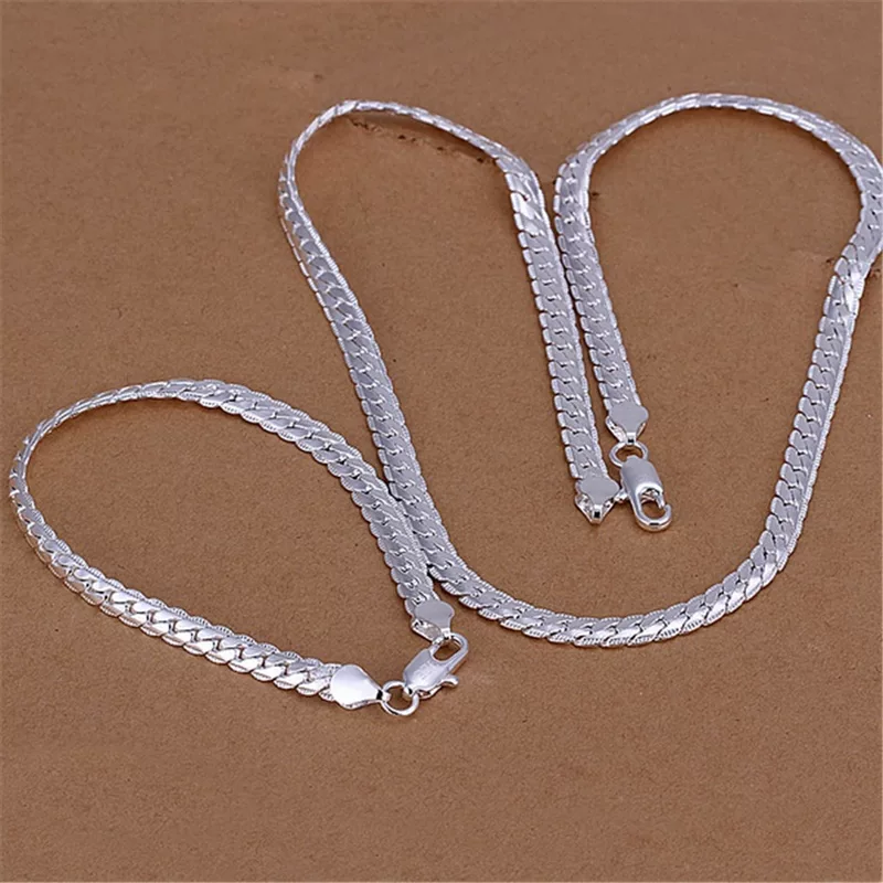 Серебряное колье и браслет, комплект, 5 мм