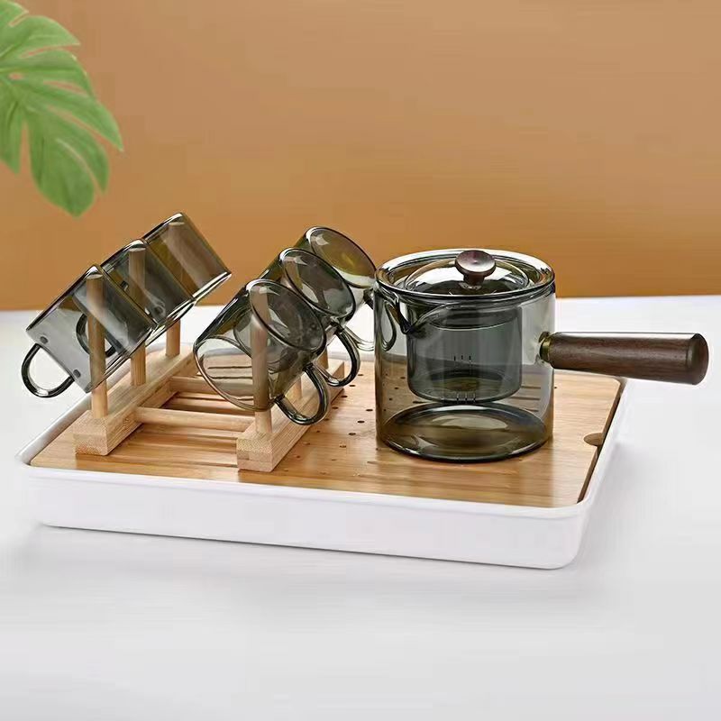 Borosilicato ahumado gris vidrio tetera mango lateral olla mango de madera maciza olla Kung Fu juego de té hogar gran capacidad tetera