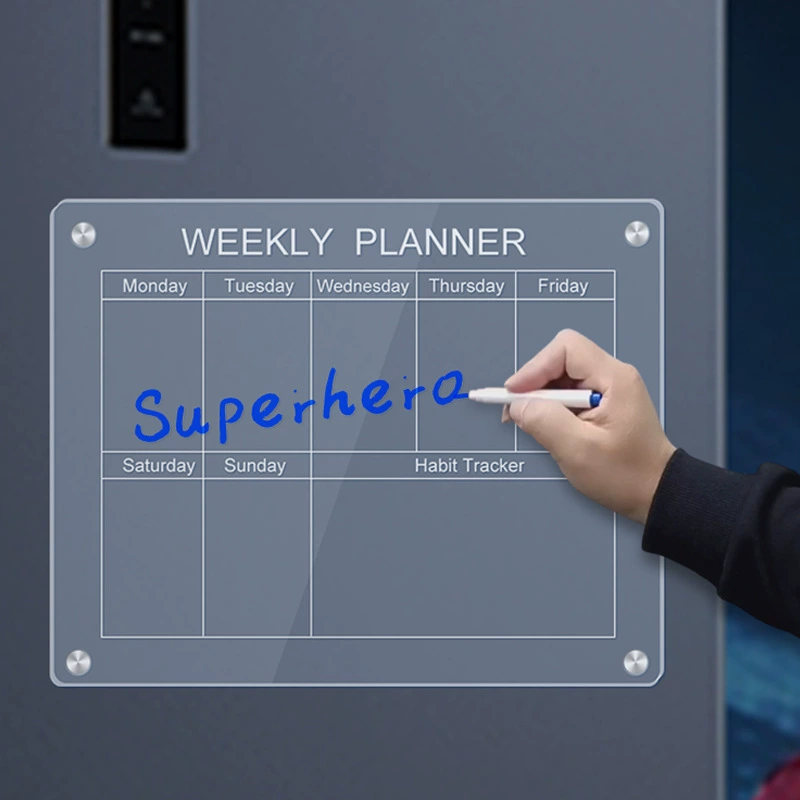 Наклейка на холодильник Магнитная акриловая доска Еженедельный календарь Прозрачная доска для письма Блокнот Сообщение Сухая салфетка Доска для письма