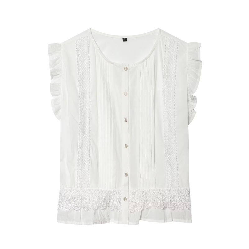 Pb&Za Women's 2026 Summer New Style European and American Style Vertical Lace Layered Decorative Shirt 8741074