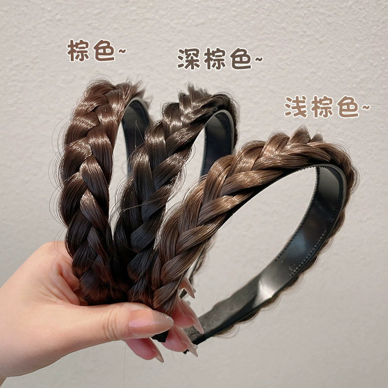 handmade wig headband with pigtail, scalloped hair accessory, matte silk, Ø≈15 cm