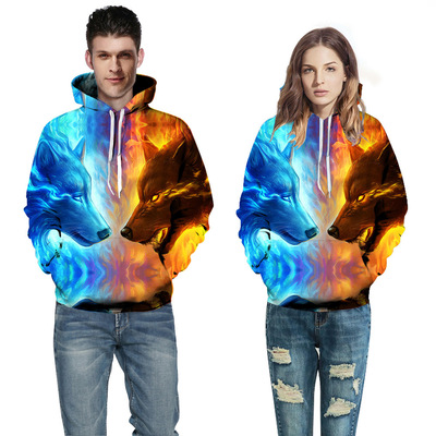 fashion Popularity Best Sellers Gradient lion 3D Digital printing Long sleeve Socket motion coat Large Couple Sweater