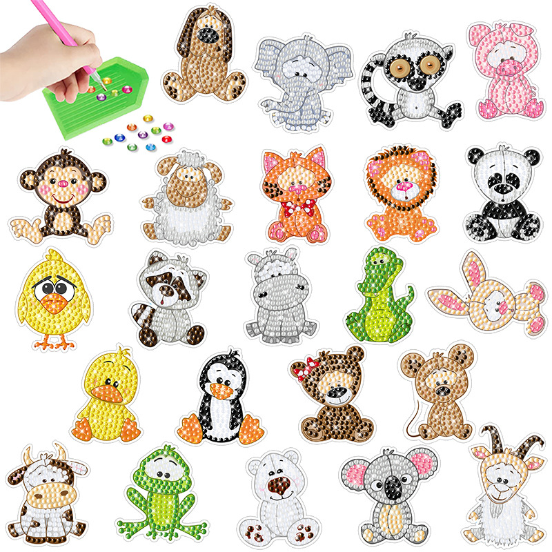 Superventas de dibujos animados lindo animal diamante pintura pegatinas gratis DIY pegatinas de pared de ladrillo pegatinas niños hechos a mano pegatinas de diamantes redondos