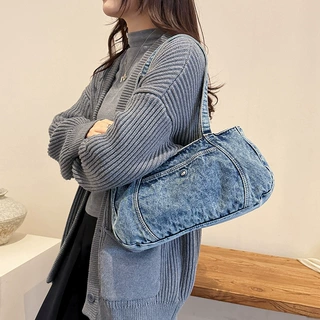 牛仔布包包女2026新款时尚百搭高级感单肩斜挎吧大容量通勤托特包