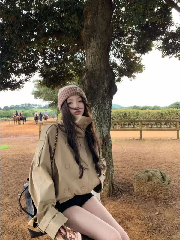 25SSYB开/AC 产线公开全网正确版斜纹立领格纹拼接内衬短款风衣|undefined