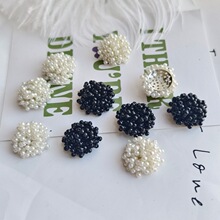 新款圆盘手工钉珠仿珍珠花朵手编串珠DIY蝴蝶结花芯发夹装饰饰品