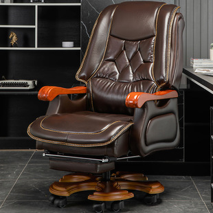 Lc8013 # Genuine Lifulong Leather Boss Chair Business Massage Executive Chair Solid Wood Office Chair Reclining Swivel Chair