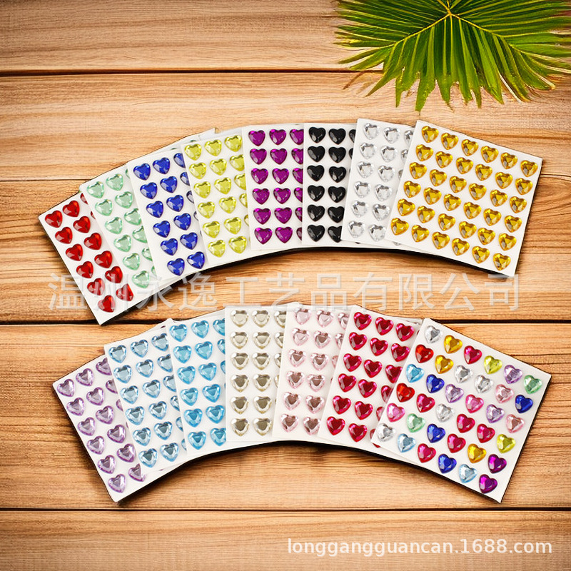 Fashion Hot Item: 36 Pieces of 10mm Heart-Shaped Acrylic Crystal Stickers for Children's DIY Face Decoration, Scrapbooking, and Photo Album Decoration
