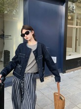 2025新款设计感牛仔毛边圆领长袖外套女秋季显瘦休闲裤长裤两件套