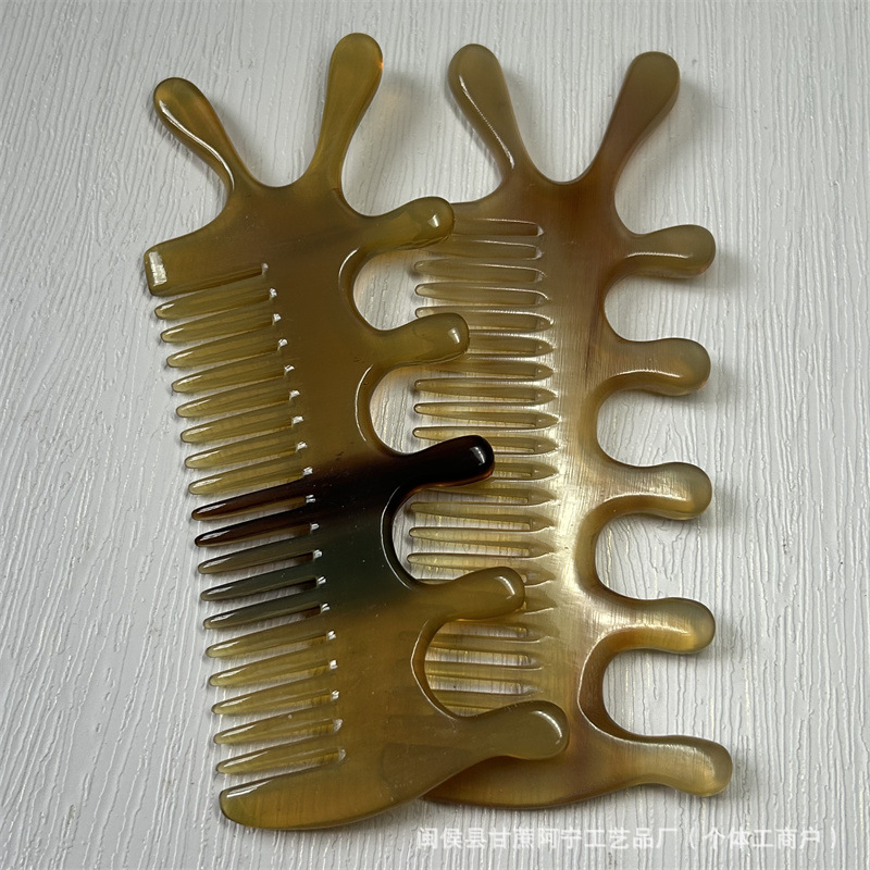 Natural Horn Comb Double Sided Five Tooth Scalp Massage Comb Head Meridian Gua Sha Style 10-15CM quality and texture