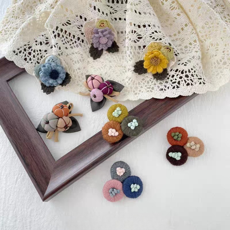 Cotton and Linen Fabric Brooch, High-End Japanese Style Literary and Sweet Versatile Bag Accessories, Pumpkin Flower Brooch, Corsage for Women