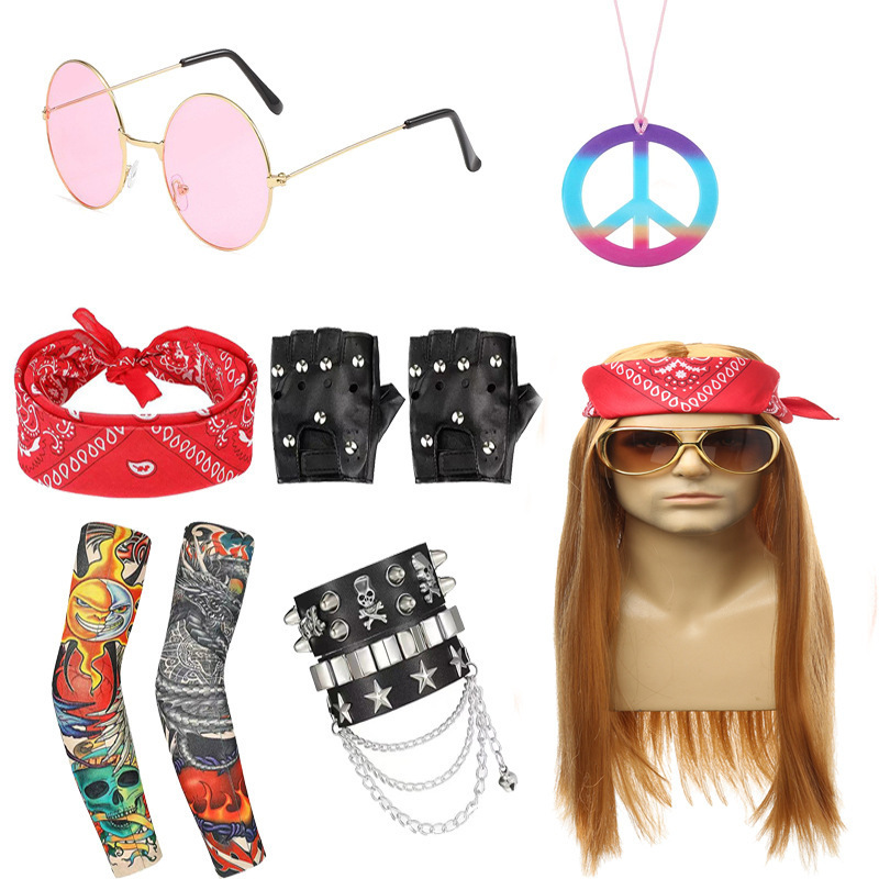 Amazon's Best-Selling Medium-Long Hair Cos Disco Party Wig 80S Punk Heavy Metal Men's Golden Mixed Color Set Amazon's Best-Selling Medium-Long Hair Cos Disco Party Wig 80S Punk Heavy Metal Men's Golden Mixed Color Set