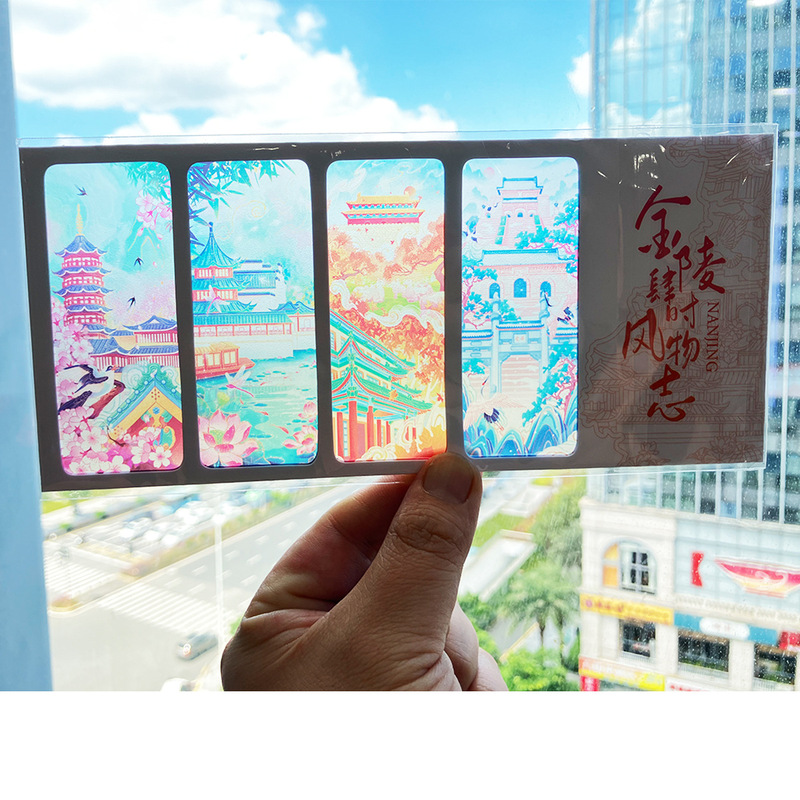 Nanjing Cultural and Creative Map Photography Hand-Drawn Qinhuai River Nine Grids Area Four Seasons Jiming Temple Reversible Film Translucent Postcard