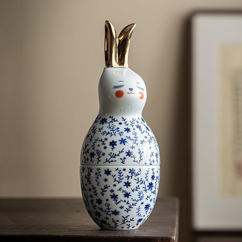Azul y Blanco-conejo floral tetera