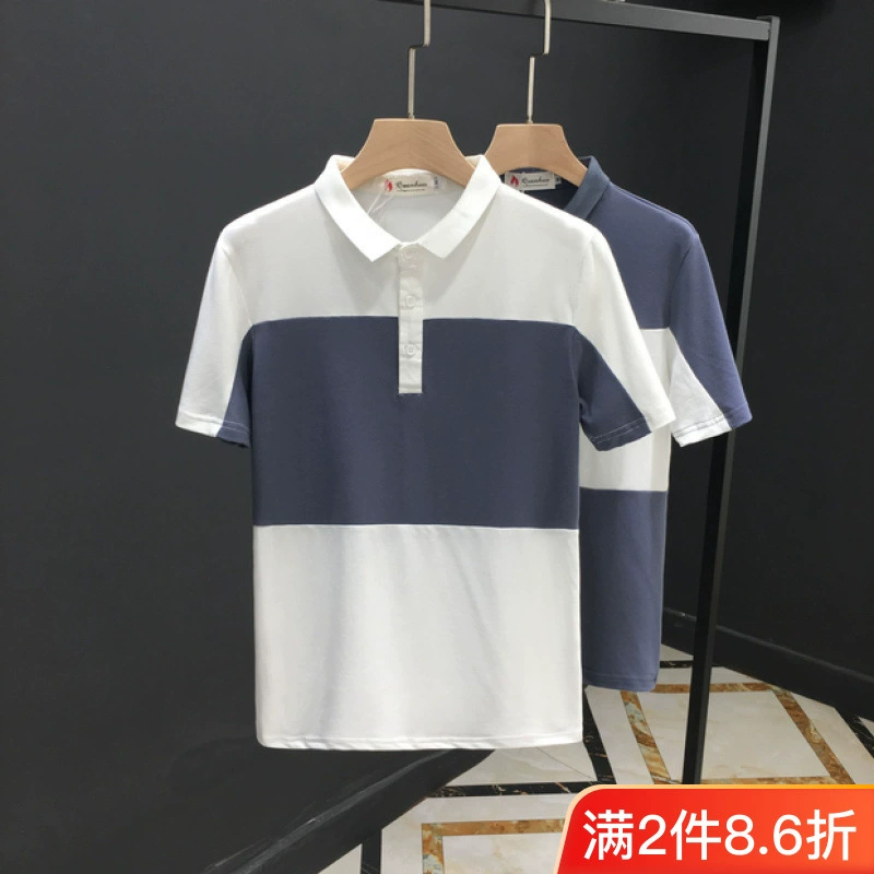 Мужская футболка с цветными блоками и короткими рукавами в корейском стиле, модная летняя новая мужская стильная рубашка-поло 2023 года, топ